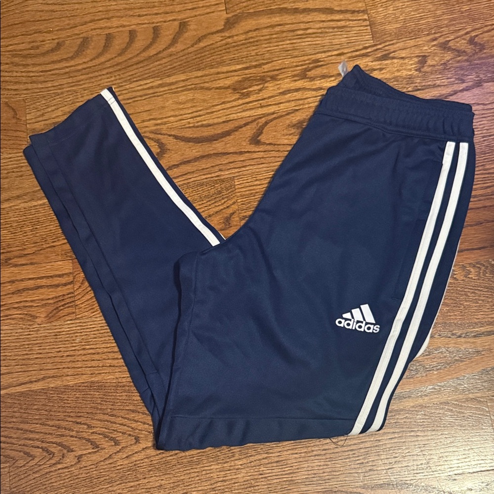 Adidas Men's Navy Joggers with White Stripes